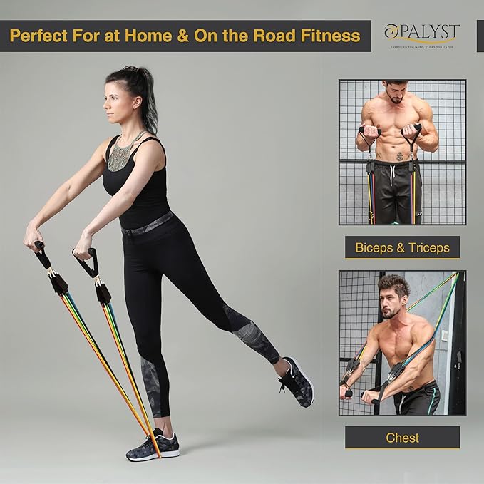 11pcs Resistance Band Set for Home Gym – Heavy Duty Exercise Tube Bands with Handles, Door Anchor & Ankle Straps – Full Body Workout Equipment for Strength Training, Yoga, Pilates, Physical Therapy