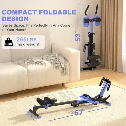 TOUSAINS 3 in 1 Ab Machine, Foldable Rowing Machine & Cable System, Core Trainer for Abdominal Workout, 4-Level Height & 2 Resistance Levels, All-in-One Home Gym Equipment for Weight Loss & Sculpting