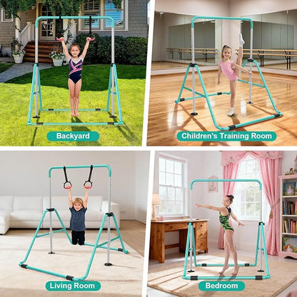 SHIWEI Gymnastics Bar for Kids, Foldable Gymnastic Bar with 5 Adjustable Height, Expandable Training Equipment for Indoor/Outdoor