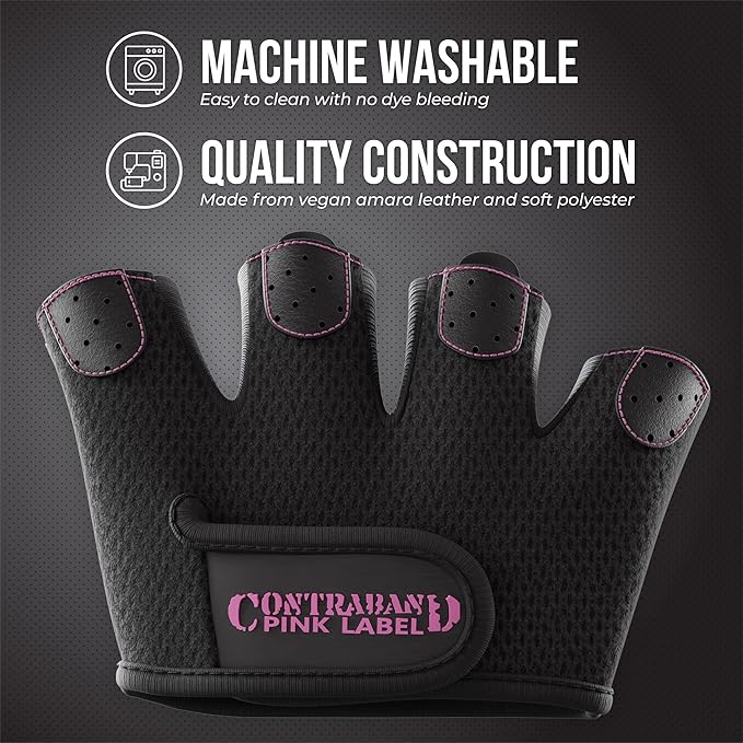 Contraband Pink Label 5537 Womens Micro Weight Lifting Gloves w/Grip-Lock Silicone Padding (Pair) - Minimalist Half Gloves - Apple Watch Friendly