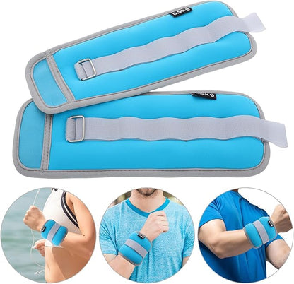 BESTonZON 1kg (0.5kg X 2) Sky Blue Wrist and Ankle Weights Sandbags for Men and Women, Soft Adjustable Fitness Leg and Hand Weights for Running Strength Training and Exercise
