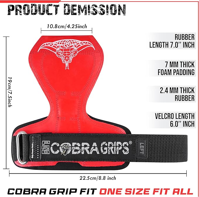 Cobra Grips PRO Weight Lifting Gloves Heavy Duty Straps Alternative with Power Lifting Hooks Padded Wrist Support for Deadlifts & Bodybuilding