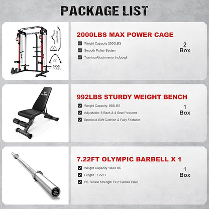 C21 Power Cage, 2000LBS Multi-Function Power Rack with Independent Dual Pulley System, All-in-One Squat Rack for Cable Crossover, Home Gym Workout Machine