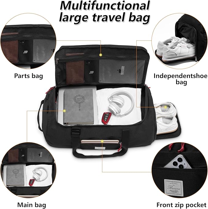 Travel Duffle Bag for Men 65L Large Size Traveling Duffel Bag Weekender Overnight with Shoes Compartment Multifunctional Sports Gym Bags (Black#1)
