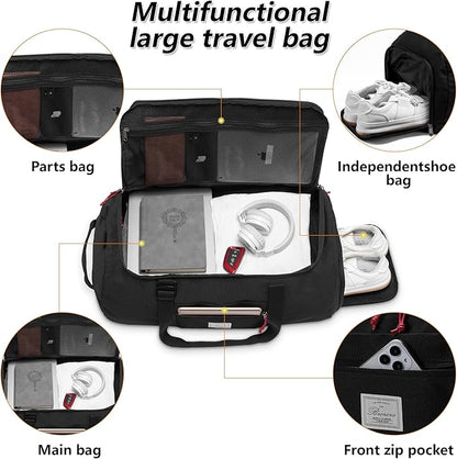 Travel Duffle Bag for Men 65L Large Size Traveling Duffel Bag Weekender Overnight with Shoes Compartment Multifunctional Sports Gym Bags (Black#1)
