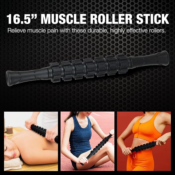7-Piece Massage Roller Kit with Carrying Bag Trnr-MRK-BLK, Exercise Equipment for Physical Relief, Workout Equipment Includes Foam Roller, Stretching Strap, Spike Ball, Peanut Ball, and More