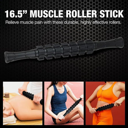 7-Piece Massage Roller Kit with Carrying Bag Trnr-MRK-BLK, Exercise Equipment for Physical Relief, Workout Equipment Includes Foam Roller, Stretching Strap, Spike Ball, Peanut Ball, and More