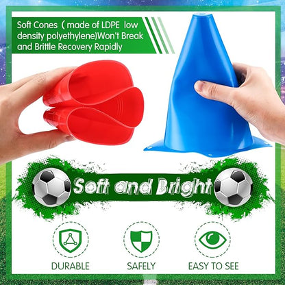 Vinsot 108 Pack Plastic Traffic Cones Set 48 Pack Agility Field Marker Soccer Cones 60 Pack Disc Training Cones with 3 Portable Bags for Skating Basketball Football Practice Drills(Red and Blue)