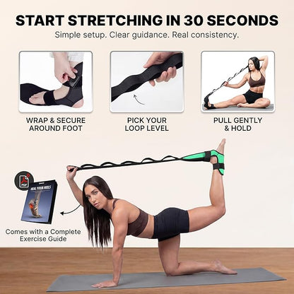 DMoose Fitness Foot & Calf Stretcher with Adjustable Padded Stretching Strap for Plantar Fasciitis, Hamstring, Heel Spurs and Achilles Tendonitis Relief - Yoga Leg Stretch Strap for Flexibility