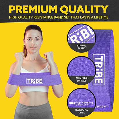 Tribe Lifting Fabric Resistance Bands for Working Out - 5 Exercise Bands Set for Legs and Glutes - Booty Bands for Women and Men - Thick Cloth Workout Bands for Physical Therapy, Hip Training