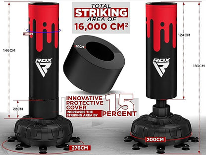 RDX XXL 330LBS Freestanding Punching Bag with Cover & Gloves – 72” Adult Heavy Pedestal Punch Bag Set - 17 Suction Cup 8 Extended Legs Stand Base - Kick Boxing MMA Home Gym Fitness