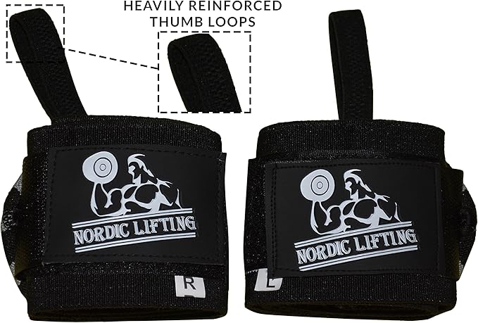 Nordic Lifting Wrist Wraps Super Heavy Duty (1 Pair/2 Wraps) 24" Support for Weight Lifting | Powerlifting | Gym | Cross Training- Weightlifting Thumb Loop - Men & Women