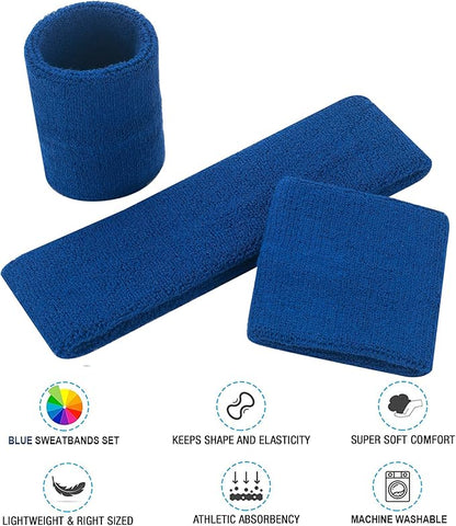 Sweatbands Headband and Wrist Set, Cotton Sweat Band for Athletic Men and Women, Sweatbands Sports Headbands for Working Out, Running, Basketball, Tennis, Yoga