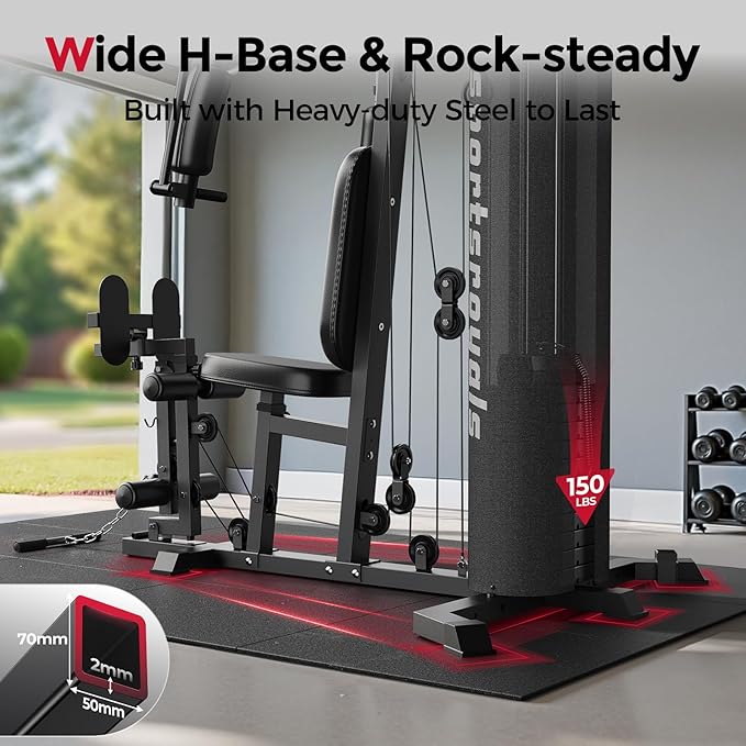 Sportsroyals Home Gym, Multifunctional Gym Equipment, Workout Equipment with 150LBS Weight Stack, for Leg Press, LAT Pull Down, Chest Presses