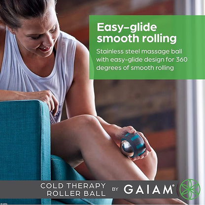 Gaiam Restore Rolling Massager (Cold Therapy), Ergonomic 360° Easy-Glide Muscle Roller for Full Body Relief, Travel-Friendly Design, Massage Tool to Help with Sore Muscles and Post-Workout Recovery