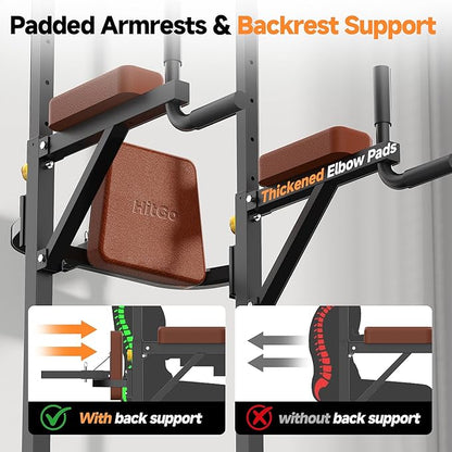 Power Tower Pull Up Station for Home Gym, Dip Station with Splayed H-Shaped Base, 440LBS Capacity, Adjustable Height Workout Station for Pull-ups, Dips & Leg Raises