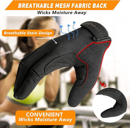 Full Fingers Workout Gloves for Women & Men - Gym Gloves with Extra Grip Foam Padding & Anti-Slip for Fitness, Training & Cycling