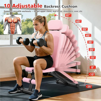 XDDIAS Workout Bench, 10 Backrests Adjustable Weight Bench with Extended Headrest, 800LBS Foldable Weight Bench for Home Gym, Incline Decline Flat Bench Compact for Small Space Training