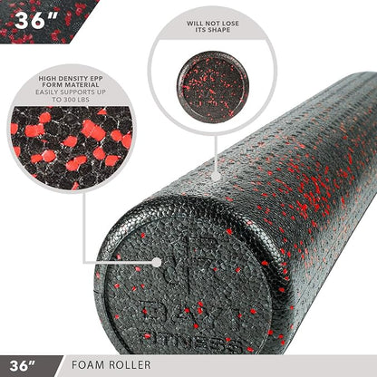 High Density Muscle Foam Rollers by Day 1 Fitness - Sports Massage Rollers for Stretching, Physical Therapy, Deep Tissue, Myofascial Release - Ideal for Exercise and Pain Relief - Speckled Red, 36”