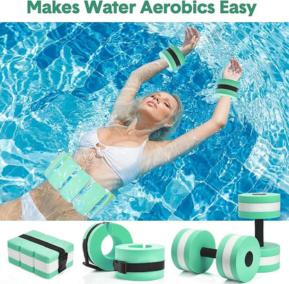 5 Pcs Pool Aquatic Exercise Set Including 2 Lightweight Water Dumbbells, 2 Ankle Swimming Weights, and Swim Belt Water Exercise Equipment for Aquatic Aerobics