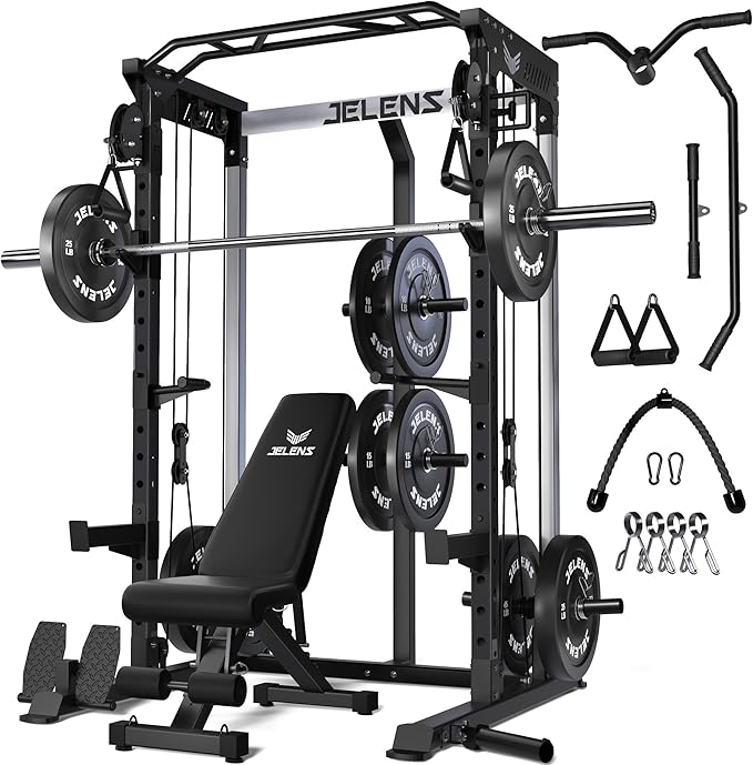 C21 Power Cage, 2000LBS Multi-Function Power Rack with Independent Dual Pulley System, All-in-One Squat Rack for Cable Crossover, Home Gym Workout Machine
