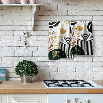 Mid Century Boho Hand Towels Gold Tropical Leaf Art Decorative Absorbent Drying Cloth Tea Towels Set Bohemian Modern Housewarming Gifts for Home Bathroom Spa Gym 2 Pack 14"x28"