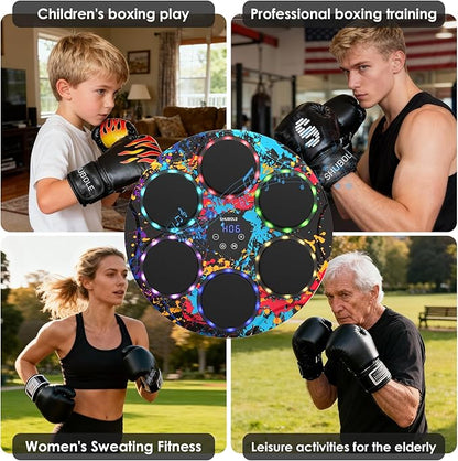 Music Boxing Machine with Gloves - Wall Mounted Punching Trainer for Adults & Kids, 9-Speed Punch Game, Wall Boxing Punching pad, 2025 Upgrade Gifts for Boys Age 6+