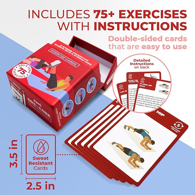 Abs and Core Exercise Cards – 75+ Workout Cards to Help Build Core Strength, Stability, Outdoor, Work from Home Fitness Workout