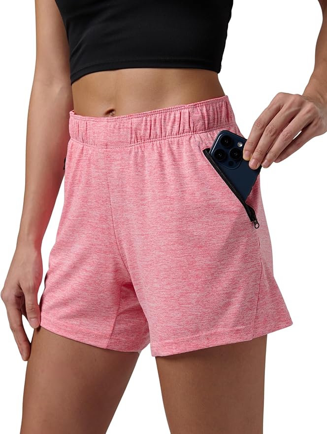 Liberty Imports 1 or 5 Pack Womens Lounge Workout Shorts with Zipper Pockets 5" Inseam Lightweight Athletic Casual Shorts