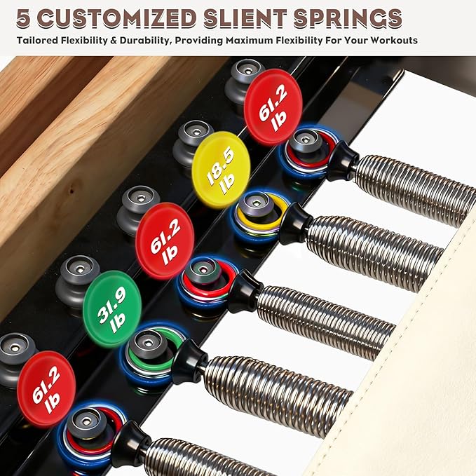 Pilates Reformer, Wooden Foldable Pilates Machine for Home Use, All-in-One Studio Equipment with 6 Springs, Jump Board, Sitting Box & Accessories 3t3 libras