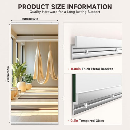 83"x40" One-Piece Home Gym Mirror, Oversized Full Body Wall Mounted Fitness Mirror, 4MM Professional Grade Tempered Glass for Yoga, Studio with Complete Kit