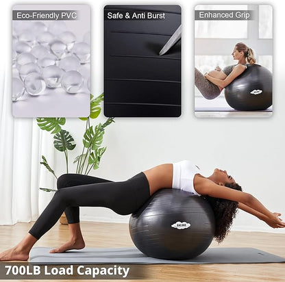 Yoga Exercise Ball for Fitness & Balance, Anti-Burst Stability Chair, Birthing for Pregnancy, Non-Toxic PVC Gym With Foot Pump for Pilates