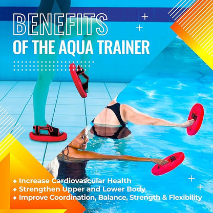 Sunlite Sports Aqua Trainer 2-in-1 Resistance Hand and Feet Paddle, Water Aerobics Set for Pool, Adult Aquatic Exercise for Aqua Workout, Low Impact Upper Lower Body Workouts