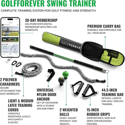 GolfForever Swing Trainer – Golf Fitness & Training System for Strength, Flexibility & Swing Power – Includes Membership & Premium Training Bar for Golf-Specific Workouts