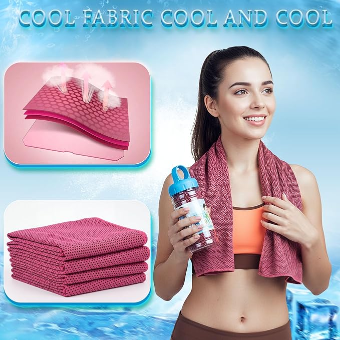 Honoson 10 Pack Cooling Towels Bulk - 47"x12" Soft Breathable Ice Towels for Neck & Face, Portable Chilly Rags Microfiber Sweat Rags for Yoga, Sports, Gym, Workout & Fitness(Rose Red)