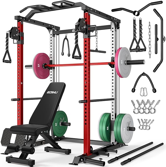 DP01 Power Cage, 2000LBS Squat Rack with with Cable Crossover and Dual Independent Pulley System, Full Cage for Full Body Training, Power Rack with More Training Attachments for Home Gym