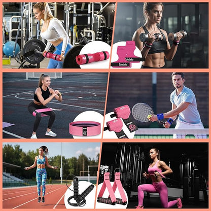 WALITO Barbell Squat Pad Set for Women, 10 Pcs Hip Thrust Gym Equipment with Exercise Handles, Wrist Wraps, Lifting Straps, Booty Band & Jump Rope, Portable Cable Machine Attachments