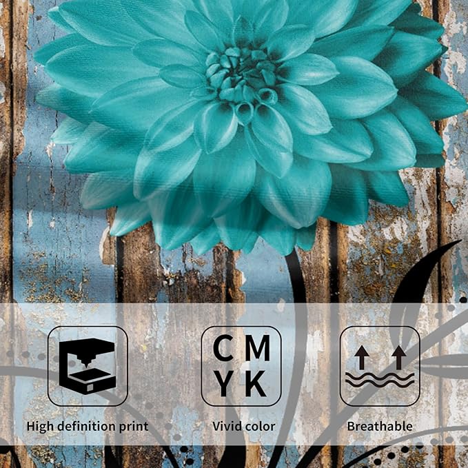 Farmhouse Flower Floral Bathroom Hand Towel Set of 2, Rustic Teal Turquoise Dahlia Fingertip Towel Country Blue Wild Garden Plant Decorative Soft Highly Absorbent Bath Towels for Home Hotel Gym Spa