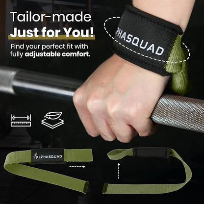 ALPHASQUAD Lifting Straps for Weightlifting – Heavy Duty Wrist Straps for Weightlifting with 7mm Thick Padded Cotton Wraps, 22.5" Long, 1.5" Wide – Deadlifts, Strength Training, Powerlifting, Men & Women