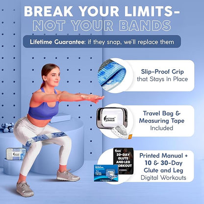 Premium Fabric Resistance Bands for Glutes & Legs – Set of 3 | Non-Slip, Elastic, Durable, Includes Travel Bag, Workout Guide & Digital Challenges