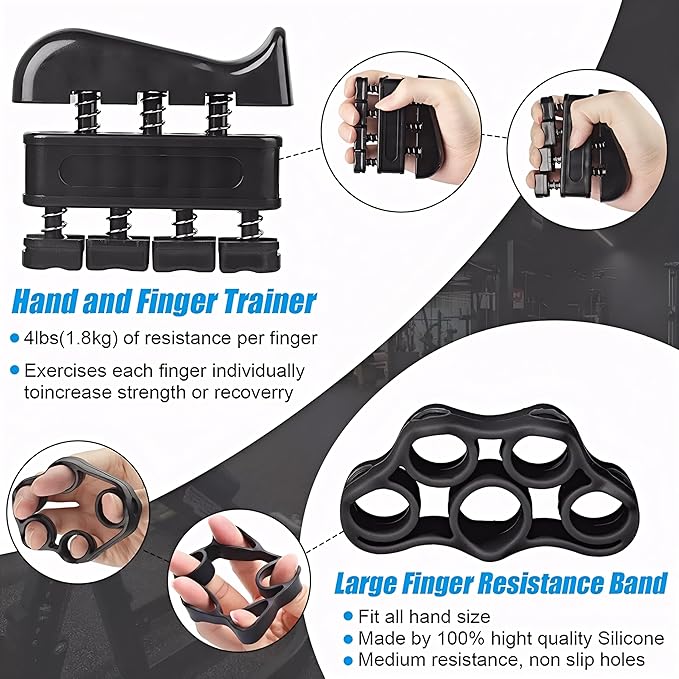 Grip Strength Trainer Kit (5 Pack) with Counter - Adjustable Resistance Hand Gripper, Forearm & Finger Strengthener, Stress Relief Ball, Workout Ring - Hand Therapy, Muscle Building, Injury Recovery for Athletes & Therapy