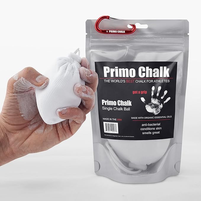 Primo Chalk 3oz. Cotton Pouch Chalk Ball: Loose Chalk for Weightlifting, Rock Climbing, & Gymnastics, Non-Toxic, Made in The USA, Superior Grip