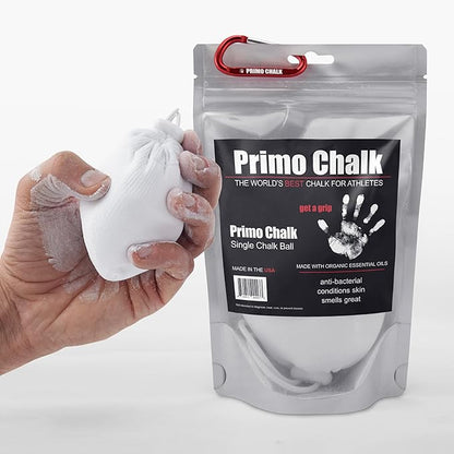 Primo Chalk 3oz. Cotton Pouch Chalk Ball: Loose Chalk for Weightlifting, Rock Climbing, & Gymnastics, Non-Toxic, Made in The USA, Superior Grip