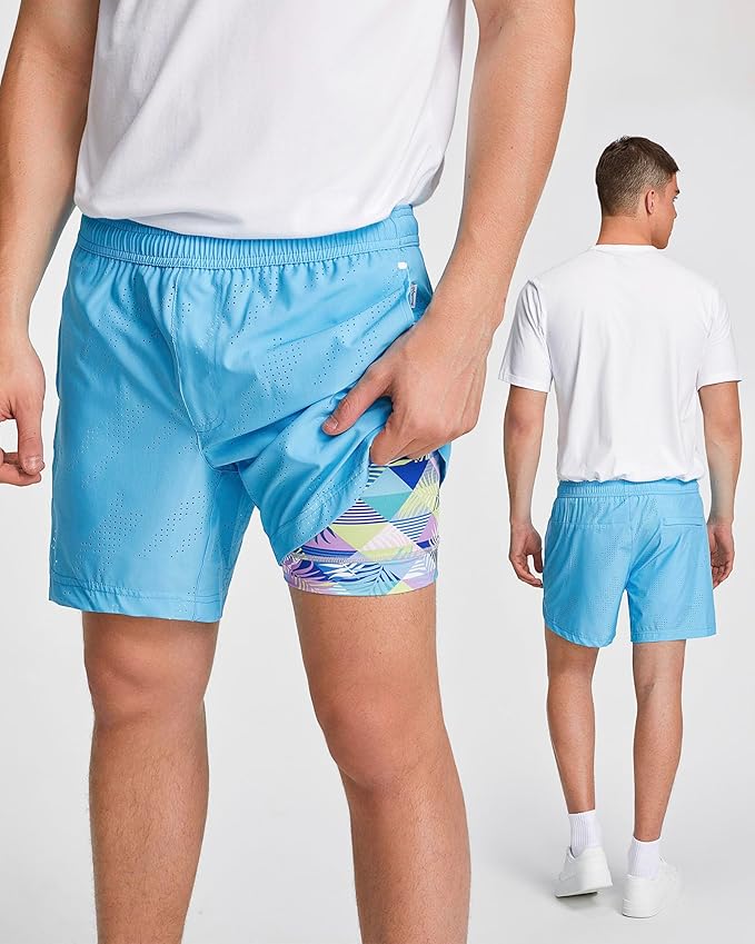 maamgic Mens Running Shorts with Compression Liner 5" Quick Dry Workout Shorts Anti-Chafe Gym Shorts 2 in 1 Athletic Shorts
