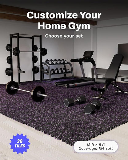 AIRHOP 0.56in Thick 144 Sq Ft Exercise Equipment Mats, 36 Tiles Upgraded Rubber Top with High Density EVA Foam, Large Interlocking Puzzle Gym Flooring for Home Gym, Heavy Weight Workout, 24 x 24in