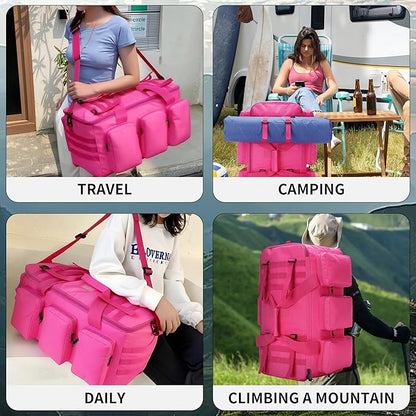 3 In 1 Military Duffel Bag 50L Gym Bag for Men Convertible Weekender Backpack for Sports Travel Basketball (50L-Rose)