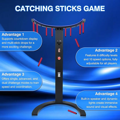 CAMINI Reflex Stick Challenge Game, Adjustable Speed Hand-Eye Coordination Trainer Arcade Machine for Events, Rentals, and Family Game Nights, LED Light & Music Reaction (Black)
