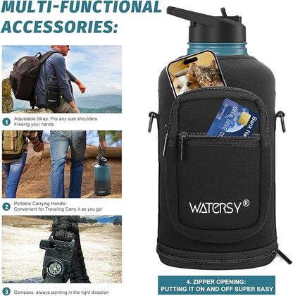 87oz Insulated Water Bottle (Cold for 48 Hrs),BPA Free&Leak Proof,1.5 Gallon Stainless Steel Water Flask,Water Jug with Straw Spout Lids for Gym,Hiking,Camping,Black Blue