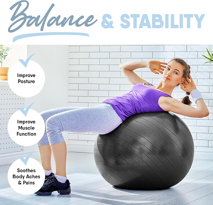 MICRODRY - Exercise Ball for Yoga, Pilates, Core-Enhancement, Strength Training & More, Balance Ball for Enhancing Flexibility, Pump Included, Grey