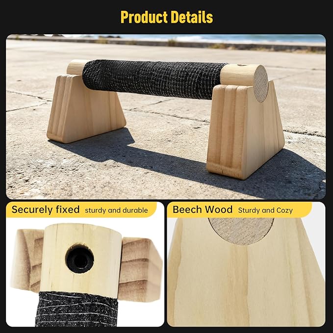 Push-up Stand, Wooden Parallettes Bars for Handstand Training, Solid Push Up Bars & Calisthenics Bar, with Non-Slip strap, Exercise Home Workout Equipment for Men Strength Training